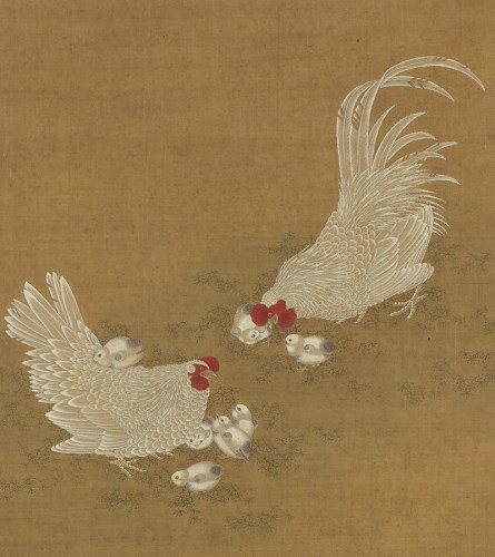 Hen and Rooster with Chicks